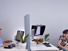 Two office teens with hairy pussies masturbate at work