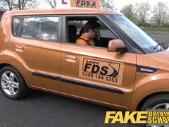 Busty British MILF Jasmine Jae seduces young driver Max Deeds in fake driving school POV