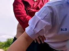 Asiatique, De plein air, Étudiant, Professeur, Adolescente, Thaïlandaise, Uniforme, Sous la jupe