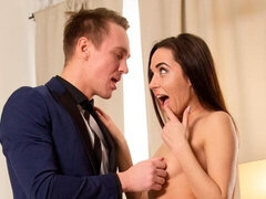 アナル, ベッドルーム, デカチン, フェラチオ, 茶髪の, バック, 自然山雀, オッパイの