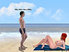 3d, ビーチ, デカパイ, 浮気する, 公共, ティーン, オッパイの, 妻