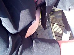 Outdoors in Fife in my patent thigh  boots and sheer tights