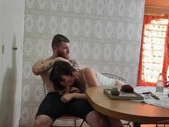 Kitchen Doggy Style Fuck on Brazilian Teen Wife While Cuckold Husband Washes Dishes