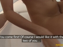 Leie, Blasen, Braunhaarige, Frau frau mann, Hardcore, Selbstgemacht, Büro, Flotter dreier