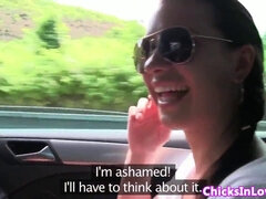 Euro lesbians fingerbang in the car with some hot pussy play