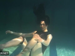 Underwater Show featuring Sissy and Irina's small tits sex