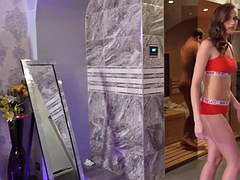 VIP4K. Stacy Cruz walks into her sauna and catches a handsome stranger