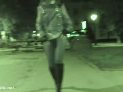 Jeny Smith goes in a club with simless transparent leggings. Teasing a stranger in public place