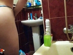 Step-brother gives teen a hot sesh in the bathroom - Teen's small tits can't resist!