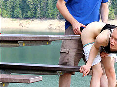 sandy-haired Faith facehole - Public hook-up and bj at the lake