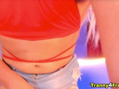 Shemale masturbating massively her Big Dick