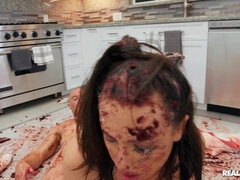 Morena, Sexo duro, Cocina, Tetas naturales, Coño