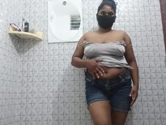 18, 叔母, カップル, カワイイ, インド人, 母乳, シャワー, オッパイの