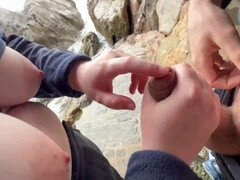 Amateur wife, nubile, public handjob