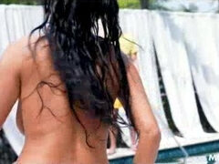 Busty hotwife seduces the young pool boy