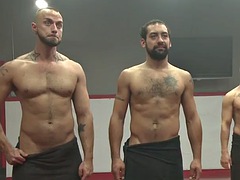 Ebony wrestling guy ass fucked by group
