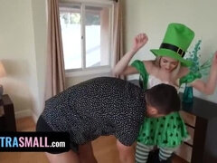 Petite Blonde Dressed as Leprechaun, Sweet Sophia, Handles Big Cock with Ease - Tiny & Irresistible