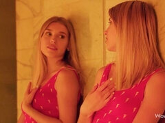 素人, 浴室, デカパイ, ブロンド, 指いじり, オナニー, ティーン, 濡れ