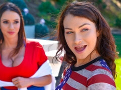 Americano, Tetas grandes, Mamada, Morena, Ffm, Pajear, Al aire libre, Trio