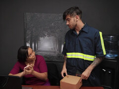 Ebony Adriana Maya bounces on delivery guy's prick