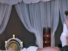 Masseuse sucks and fucks oiled cock