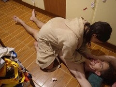 Tied up and fucked hard by her in a wild ride