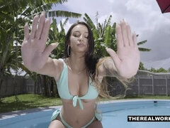 ビキニ, フェラチオ, 茶髪の, チン, 手コキする, キス, 自然山雀, フェラする