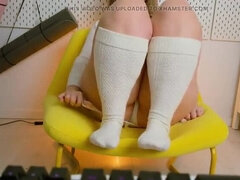 Hot MILF Mrs Wetslavs Fingers Her Wet Pussy in Long Woolen Socks
