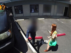 Redhead young hottie Gwen Stark is sucking a driver's big dick