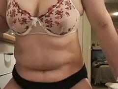Slut mom cooking with toy stuck in her hole