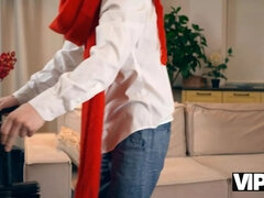 Vip4k. russian slutty dark haired is having Double Penetration joy in front of her husband