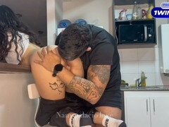 Pleasing him with some analingus in the kitchen