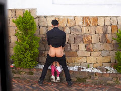 Latina with a petite figure dominated by a muscular lad