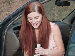 素人, 捕まる, オナニー, アウトドア, オマンコ, 赤毛, おもちゃ