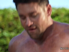 アナル, 黒人, フェラチオ, ゲイ, 手コキする, 異人種間, 筋肉, アウトドア