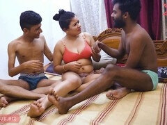 ぽっちゃり, デカ尻, デカチン, フェラチオ, イく瞬間, インド人, 三人