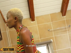 Short hair African gave a sloppy blowjob