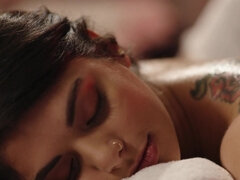 Femelle, Poilue, Massage, Petite femme
