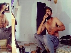 Verga grande, Botas, Papá, Peludo, Masturbación, Fumando, Calcetines, Solo
