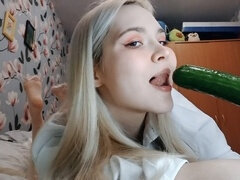 Sensual oral pleasure from a stunning legal-age bombshell