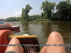 Cash-hungry hunter, girl & man get down & dirty in outdoor POV action