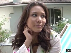 Большой член, Кончили внутрь, Сперма на лице, Женщины, Натуральные сиськи, Оргазм, На природе, Крошечные