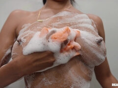 Busty ebony Eden West enjoys a warm shower when her white lover, Jmac, walks into the bathroom with the sole purpose in his mind to fuck her pussy and