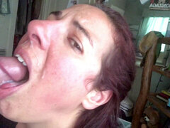 Slow motion cumshot, tongues out, cum mouth