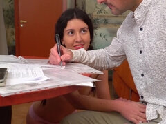 18, デカチン, フェラチオ, 茶髪の, ストッキング, ティーン