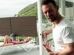 Easygoing blonde slut Lucia fucks on the balcony