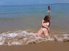 18 años, Playa, Bikini, Lesbiana, Al aire libre, Público, Adolescente, Camara web