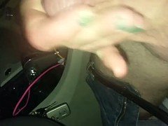 素人, フェラチオ, 車, イく瞬間, 手コキする
