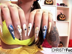 Christy Mack dresses up for Halloween then plays with