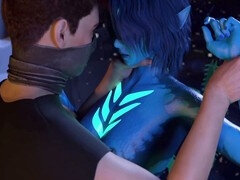Cyberpunk alien babe with massive boobs gets hardcore anal creampie in outer space